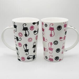 VNTG Maxwell Williams PussyCat PussyCat White Black & Pink Coffee Fine Mug Set